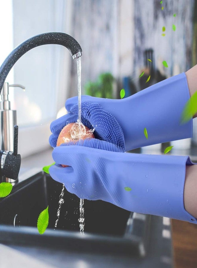 VRT Reusable Silicone Dishwashing Gloves, Pair of Rubber Scrubbing Gloves for Dishes, Wash Cleaning Gloves with Sponge Scrubbers for Washing Kitchen, Bathroom, Car & More (Blue) - Image 4